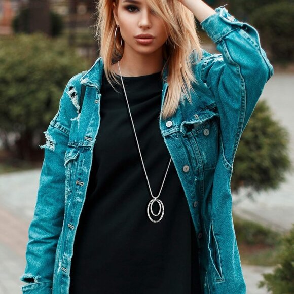 Necklace Set Y Tassel Leaf Circle Bar Necklace for Women - Picture 4 of 7